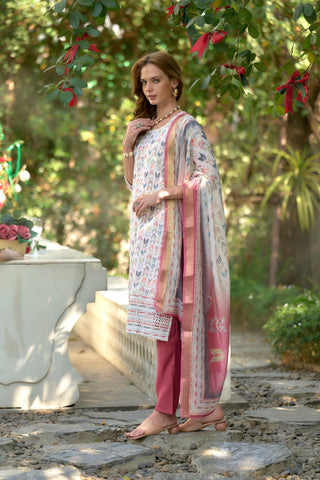 White Cotton With Print Kurta Set_Kumari Sarees
