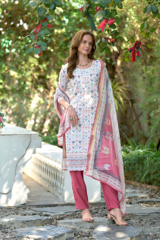 White Cotton With Print Kurta Set_Kumari Sarees