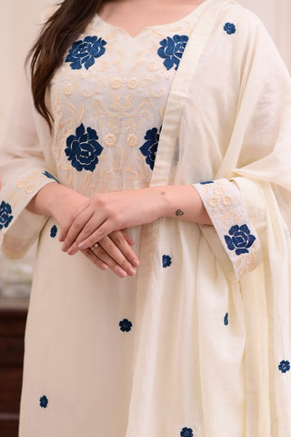 White Viscose With Embroidery Kurta Set_Kumari Sarees