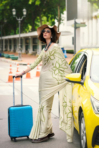 WHITE SATIN SILK SAREE