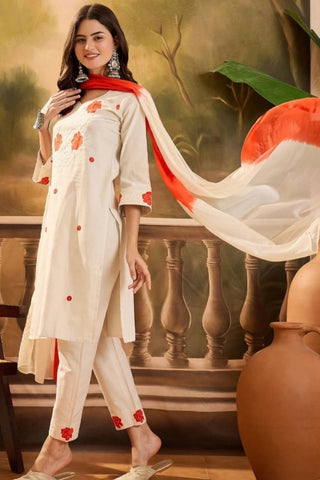 White & Red  Viscose With Embroidery Kurta Set_Kumari Sarees