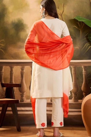 White & Red  Viscose With Embroidery Kurta Set_Kumari Sarees