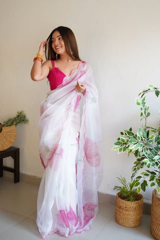 WHITE ORGANZA SILK SAREE