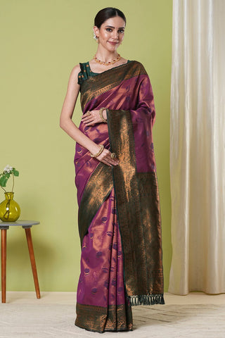 Wine Banarasi Silk Saree_Kumari Sarees