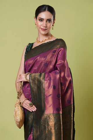 Wine Banarasi Silk Saree_Kumari Sarees