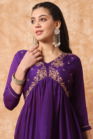 Wine Organza Vichitra Silk Kurta Set_Kumari Sarees