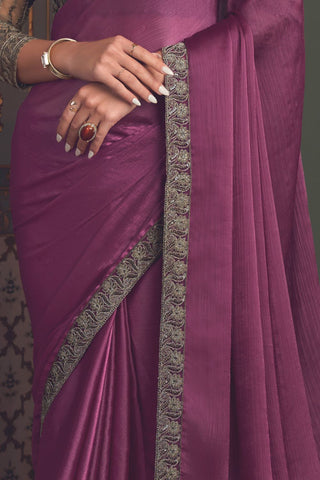 WINE SOFT GLASS SILK SAREE