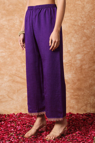 Wine Organza Vichitra Silk Kurta Set_Kumari Sarees