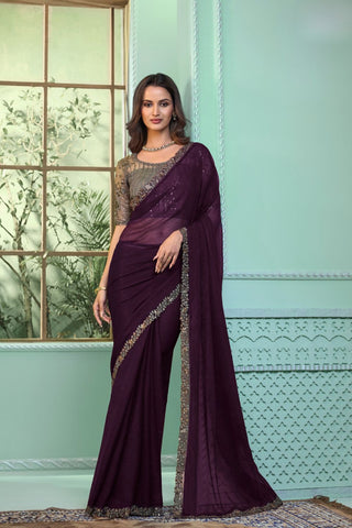 WINE CHIFFON SAREE