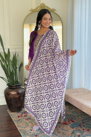 Wine Reyon Muslin With Embroidery Kurta Set_Kumari Sarees