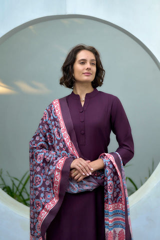 Wine Vatican With Embroidery Kurta Set