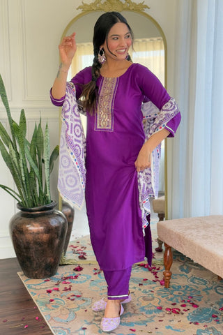 Wine Reyon Muslin With Embroidery Kurta Set_Kumari Sarees