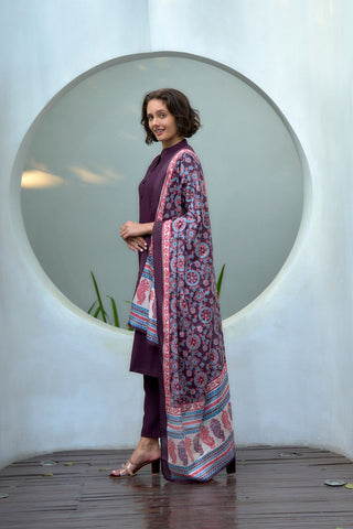 Wine Vatican With Embroidery Kurta Set