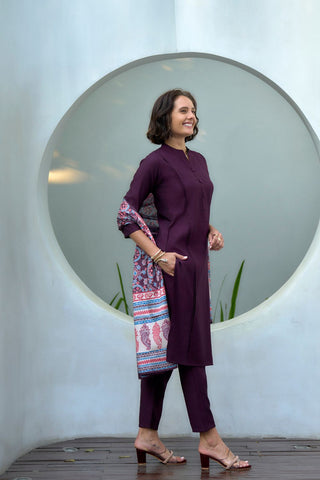 Wine Vatican With Embroidery Kurta Set