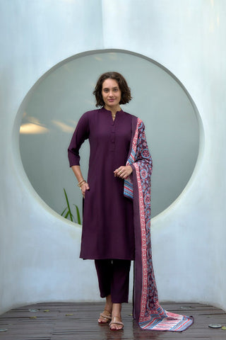 Wine Vatican With Embroidery Kurta Set