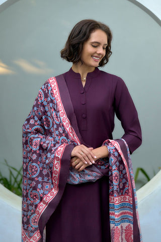 Wine Vatican With Embroidery Kurta Set