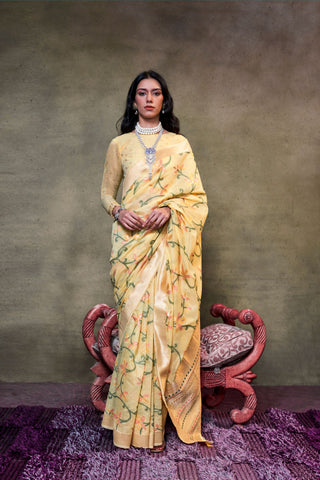 YELLOW SPUN HANDWOVEN JAMDANI SAREE