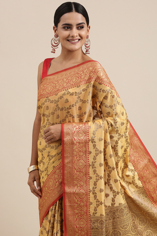 YELLOW CHANDERI COTTON SILK SAREE