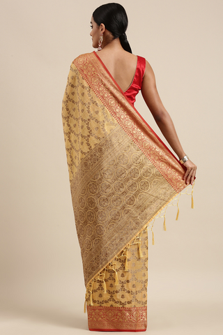 YELLOW CHANDERI COTTON SILK SAREE