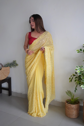 YELLOW GEORGETTE SILK SAREE