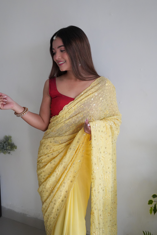 YELLOW GEORGETTE SILK SAREE