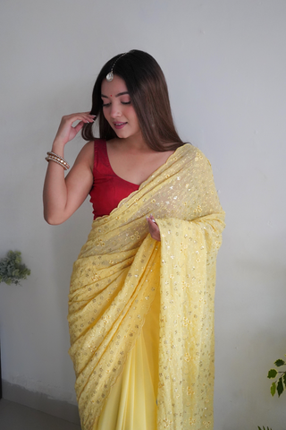 YELLOW GEORGETTE SILK SAREE