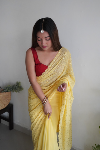 YELLOW GEORGETTE SILK SAREE