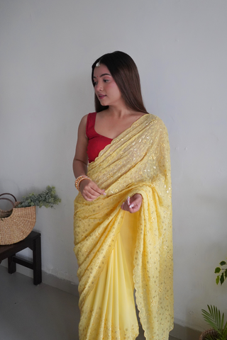 YELLOW GEORGETTE SILK SAREE