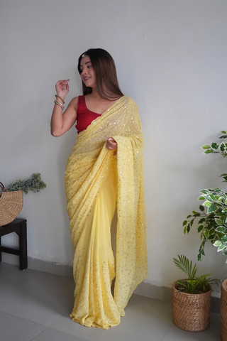 YELLOW GEORGETTE SILK SAREE