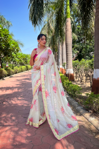 YELLOW ORGANZA SILK SAREE