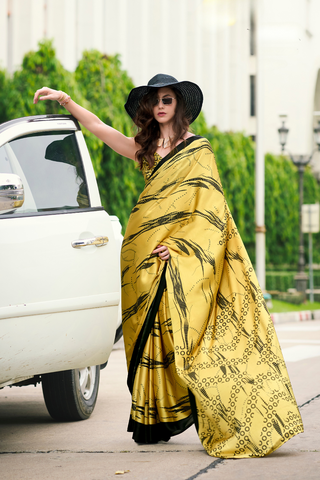 YELLOW SATIN SILK SAREE