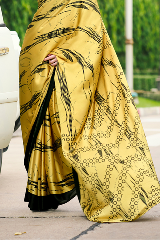 YELLOW SATIN SILK SAREE