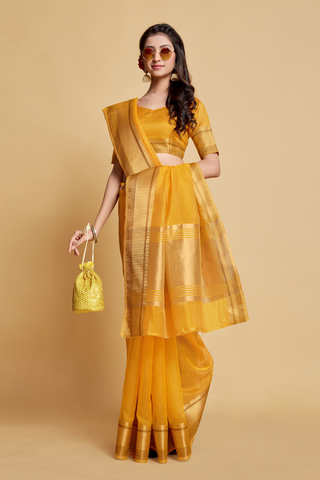 YELLOW ORGANZA SAREE