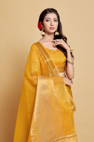 YELLOW ORGANZA SAREE