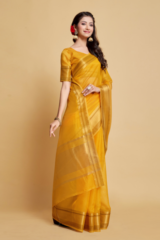 YELLOW ORGANZA SAREE