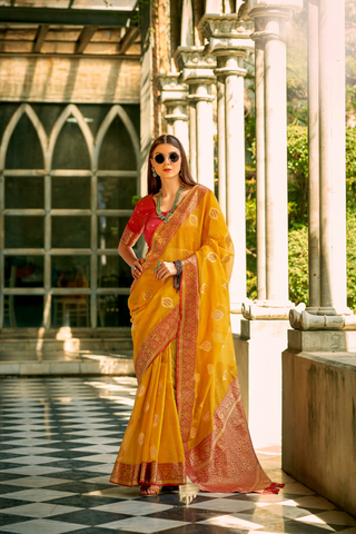 YELLOW TISSUE SILK SAREE