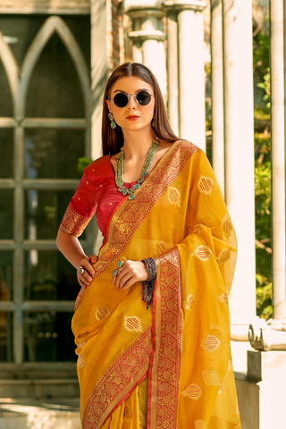 YELLOW TISSUE SILK SAREE