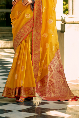 YELLOW TISSUE SILK SAREE