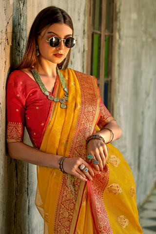 YELLOW TISSUE SILK SAREE