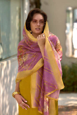 Yellow Tissue With Floral Print and Embroidery Kurta Set