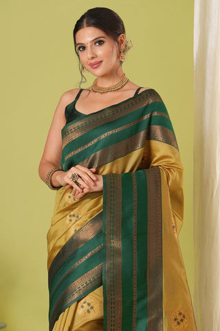 Yellow & Green Banarasi Silk Saree_Kumari Sarees