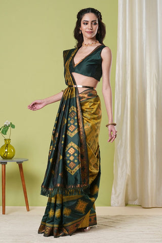 Yellow & Green Banarasi Silk Saree