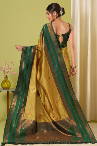 Yellow & Green Banarasi Silk Saree_Kumari Sarees