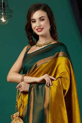 Yellow & Green Banarasi Silk Saree_Kumari Sarees