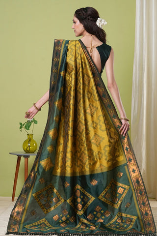 Yellow & Green Banarasi Silk Saree