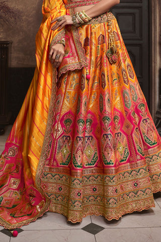 Yellow and Green Silk Lehenga With Sequence Zarkan Work