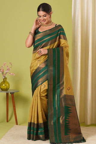 Yellow & Green Banarasi Silk Saree_Kumari Sarees