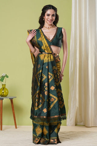 Yellow & Green Banarasi Silk Saree
