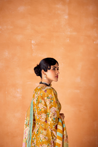 Yellow Kanjeevaram Embroidery Border Kurta Set