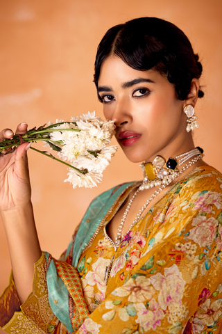 Yellow Kanjeevaram Embroidery Border Kurta Set